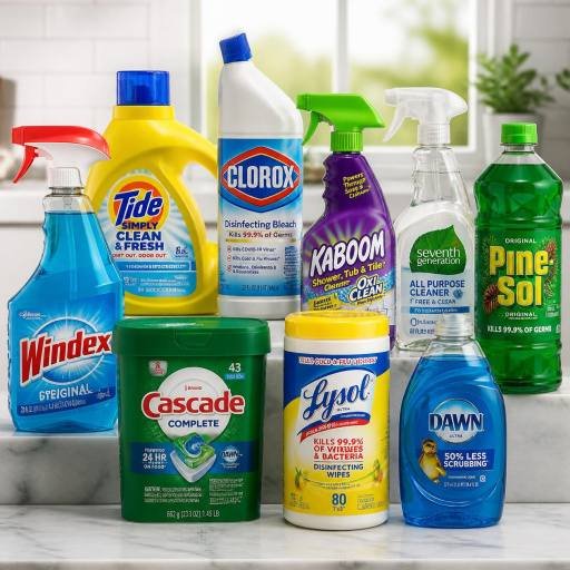 All-purpose cleaning chemicals in spray bottles for everyday household use