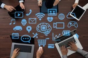 Digital marketing dashboard showing SEO and social media
